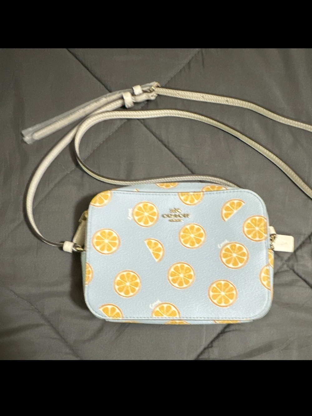 Coach Light Blue Crossbody Bag with Orange Citrus Print